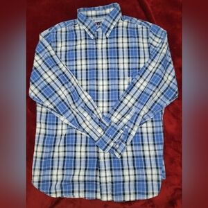Chaps Blue and White Casual Button Down Shirt Lightweight Plaid